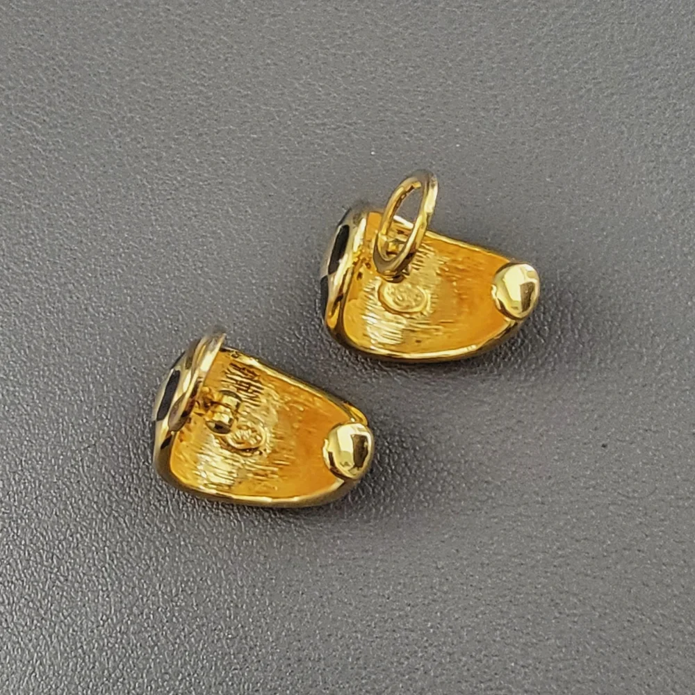 Enamel checkered half hoop clip on earrings